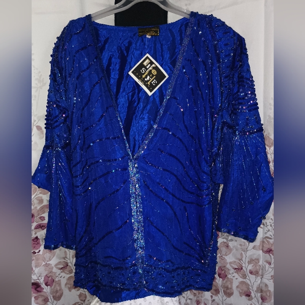 Silk Blue Sequined Jacket